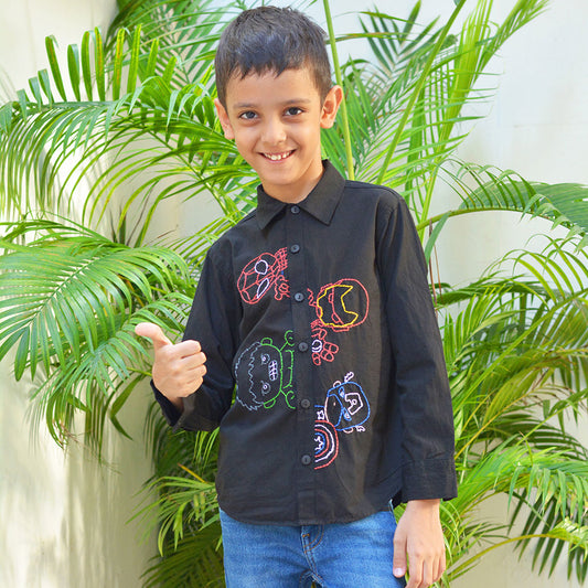 Superheroes Embroidered Shirt - Black (1-14 Years)