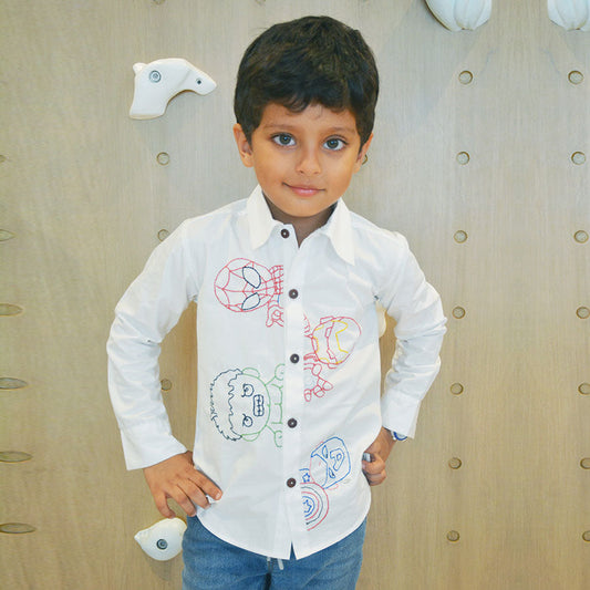 Superheroes Embroidered Shirt - White (1-14 Years)