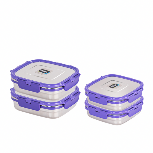 Veigo Freezer & Kitchen Storage Set of 4- Stainless Steel Airtight & Leakproof Containers (All Ages)