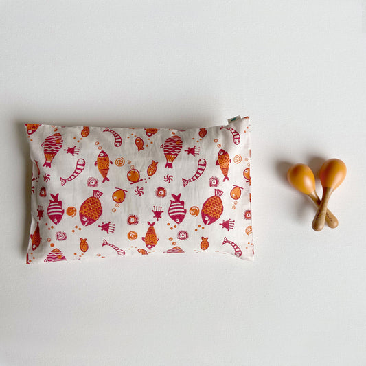 GIFT SET - ORGANIC FISH PRINT KAPOK PILLOW + MARACAS (0-12 Months)