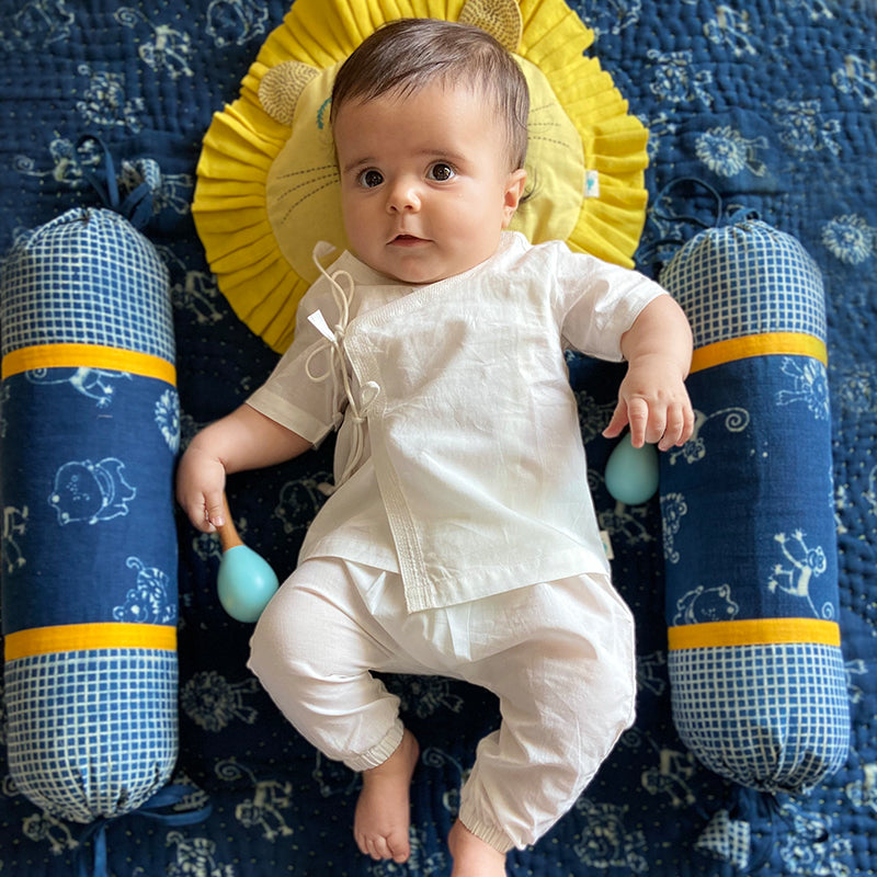 Organic Essential White Angrakha Top + Pants (0-6 Months)