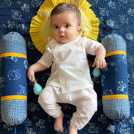 Organic Essential White Angrakha Top + Pants (0-6 Months)
