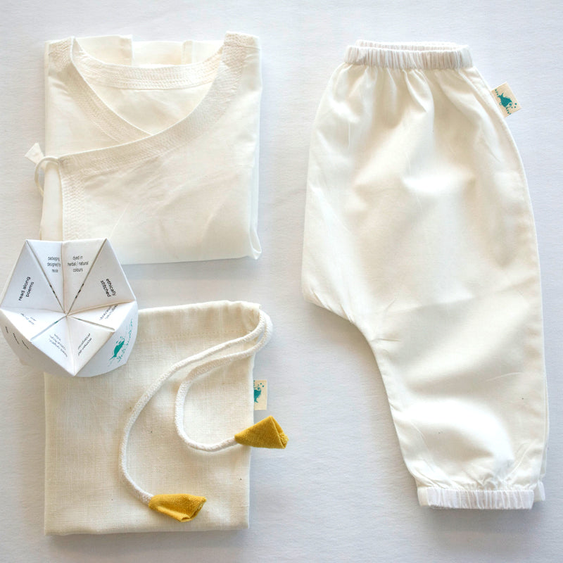 Organic Essential White Angrakha Top + Pants (0-6 Months)