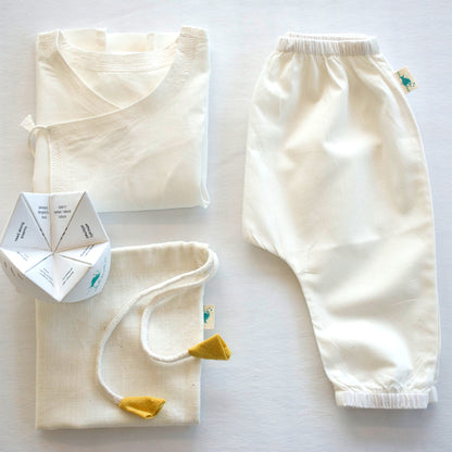 Organic Essential White Angrakha Top + Pants (0-6 Months)