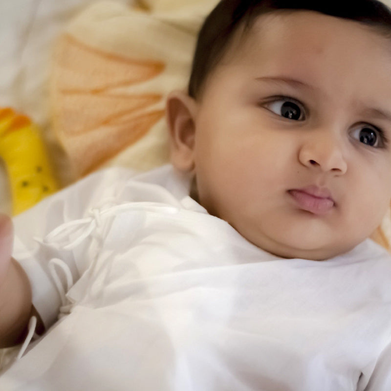 Organic Essential White Angrakha Top + Pants (0-6 Months)