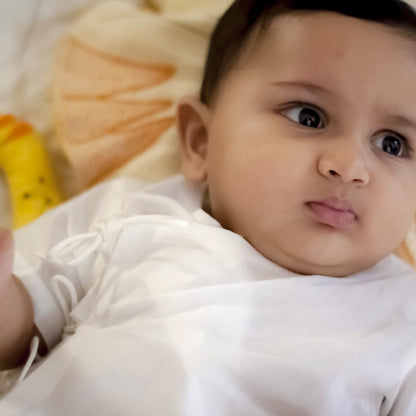 Organic Essential White Angrakha Top + Pants (0-6 Months)