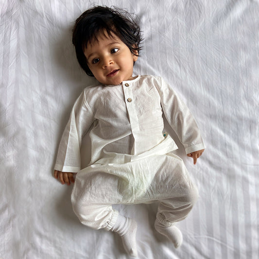 Organic Essential White Kurta + Pants (6 Months - 7 Years)