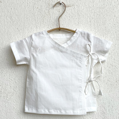 Organic Essential White Angrakha Top + Mint Pants (0-6 Months)