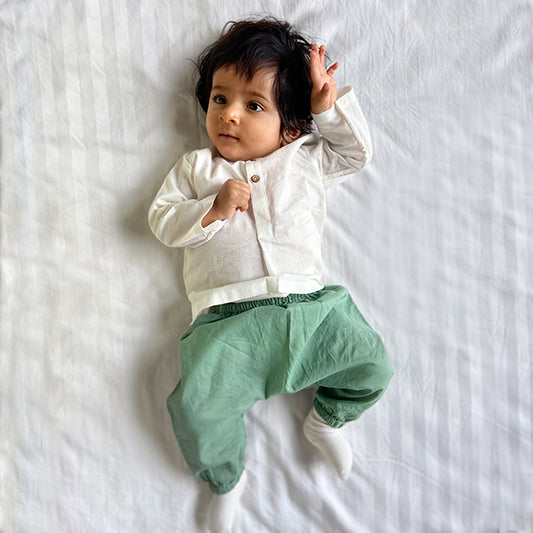Organic Essential White Kurta + Mint Pants (6 Months - 7 Years)