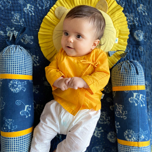 Organic Yellow Angrakha + White Pants (0-7 Years)