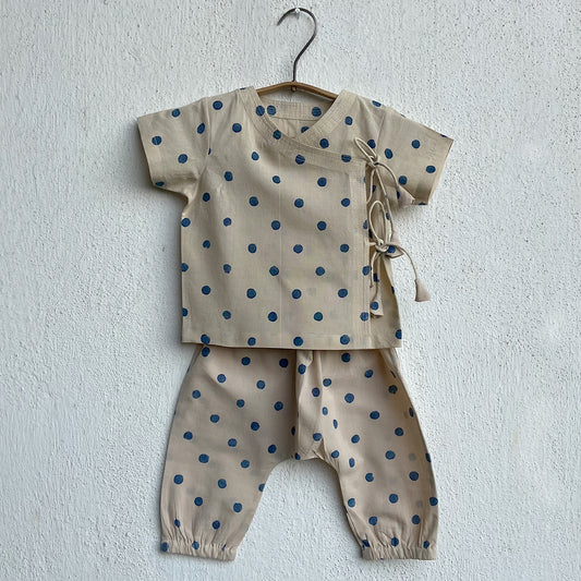 Organic Indigo Polka Angrakha With Matching Pants (0-6 Months)