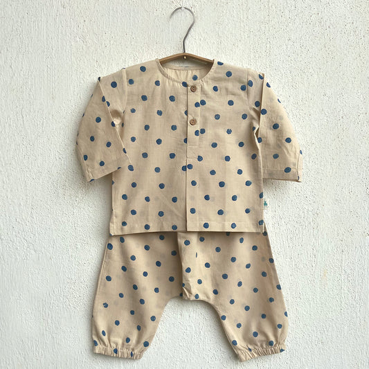 Organic Indigo Polka Kurta With Matching Pants (6 Months - 7 Years)
