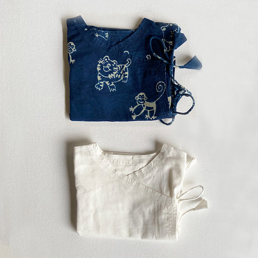 Organic Newborn Bag - Indigo Zoo + White Angrakha (0-6 Months)