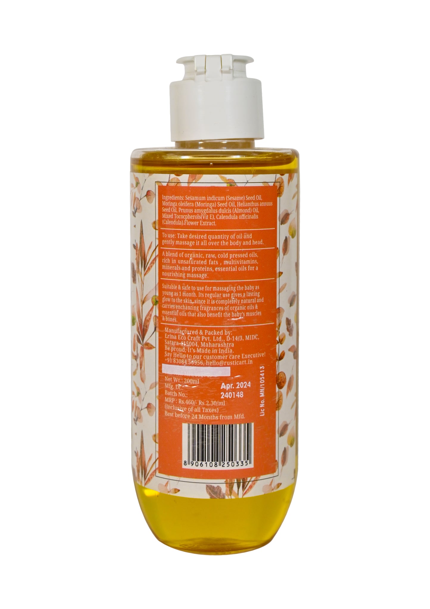 Rustic Art Organic Calendula Baby Massage Oil 200ml (All Ages)
