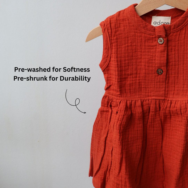 Rust Organic Muslin Cotton Frocks (0-3 Years)