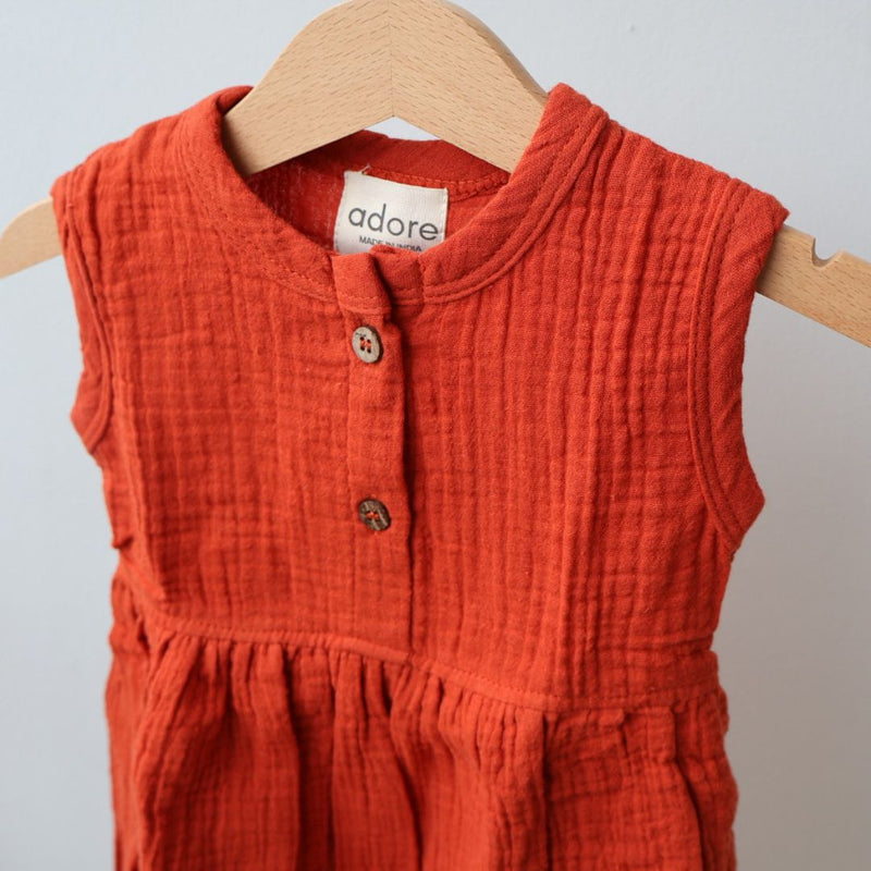 Rust Organic Muslin Cotton Frocks (0-3 Years)