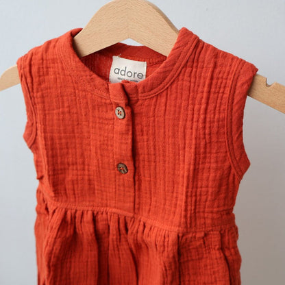 Rust Organic Muslin Cotton Frocks (0-3 Years)