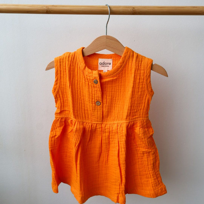 Mustard Organic Muslin Cotton Frocks (0-3 Years)