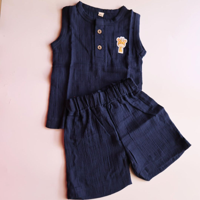 Navy Blue Organic Muslin Cotton Sleeveless Tshirt and Shorts (6 Months – 4 Years)