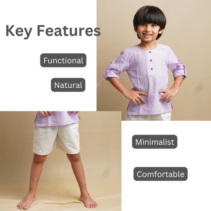 Earthy Wanderer' - Boys' Set with Full Sleeve Button-down Shirt and Shorts (1-6 Years)