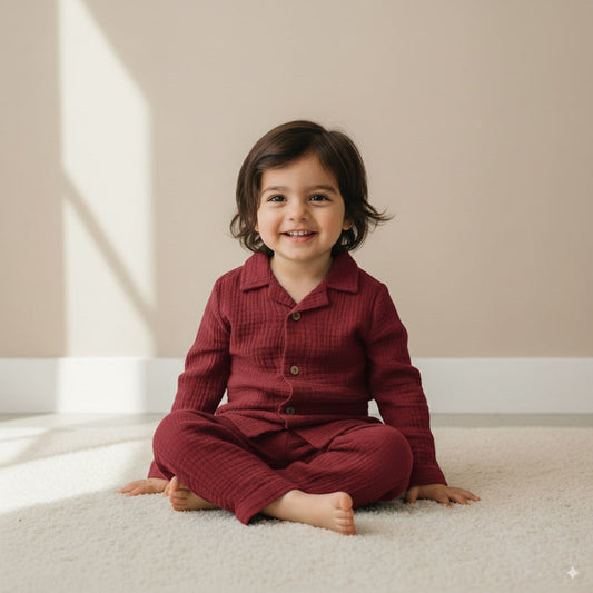 Maroon Organic Muslin Cotton Full Sleeve Set (6 Months – 4 Years)
