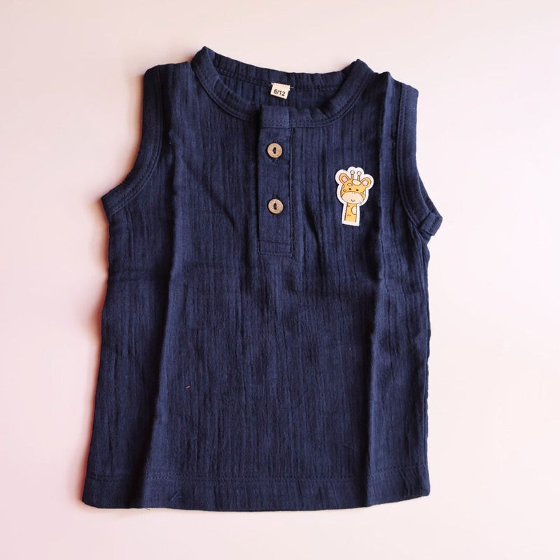 Navy Blue Organic Muslin Cotton Sleeveless Tshirt and Shorts (6 Months – 4 Years)