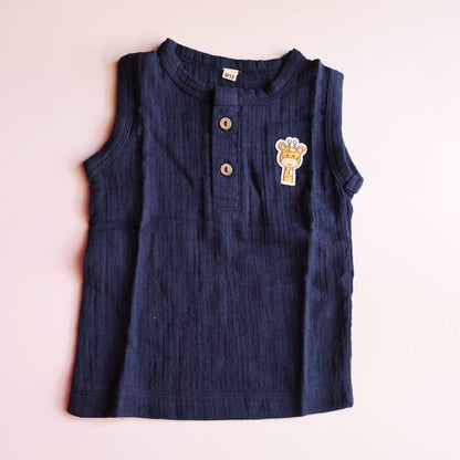 Navy Blue Organic Muslin Cotton Sleeveless Tshirt and Shorts (6 Months – 4 Years)