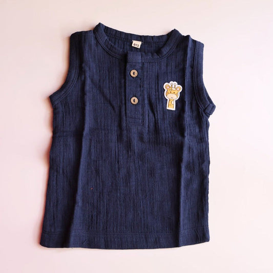 Navy Blue Organic Muslin Cotton Sleeveless Tshirt and Shorts (6 Months – 4 Years)