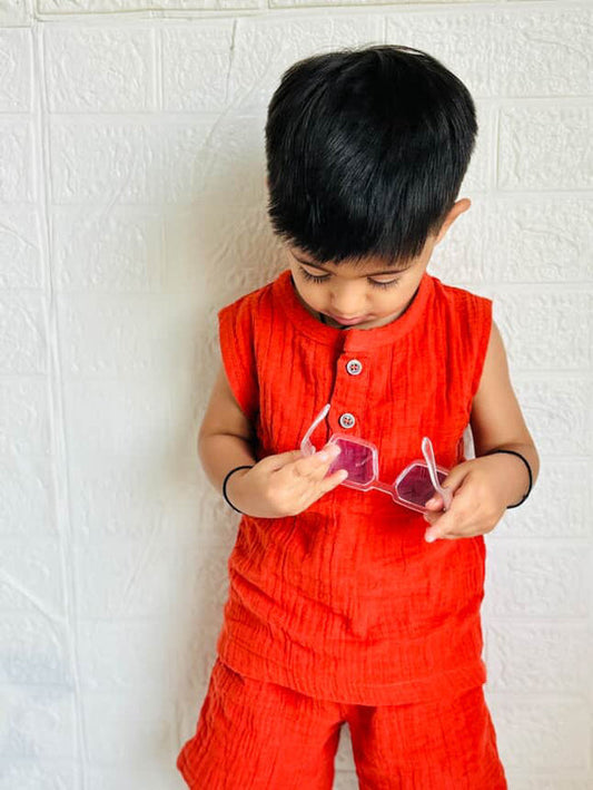 Rust Organic Muslin Cotton Sleeveless Tshirt and Shorts (6 Months – 4 Years)