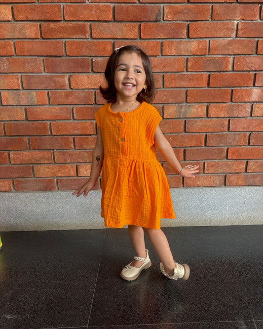 Mustard Organic Muslin Cotton Frocks (0-3 Years)