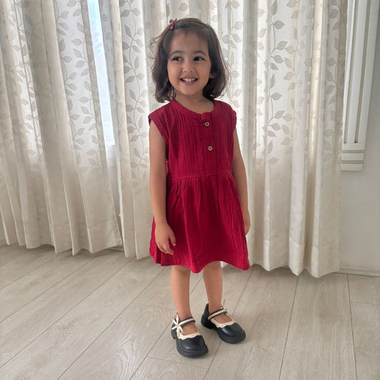 Maroon Organic Muslin Cotton Frocks (0-3 Years)