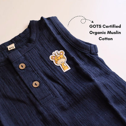 Navy Blue Organic Muslin Cotton Sleeveless Tshirt and Shorts (6 Months – 4 Years)