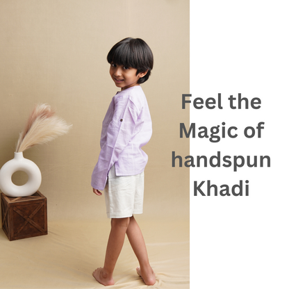 Earthy Wanderer' - Boys' Set with Full Sleeve Button-down Shirt and Shorts (1-6 Years)