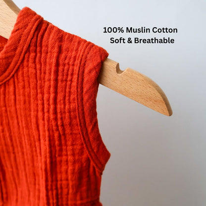 Rust Organic Muslin Cotton Frocks (0-3 Years)
